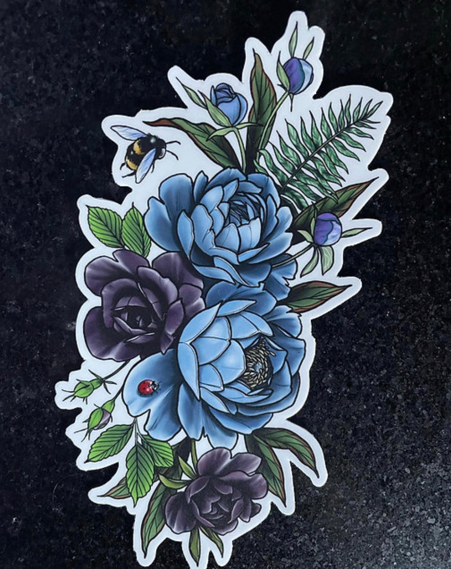 Blue Peony Bunch Sticker