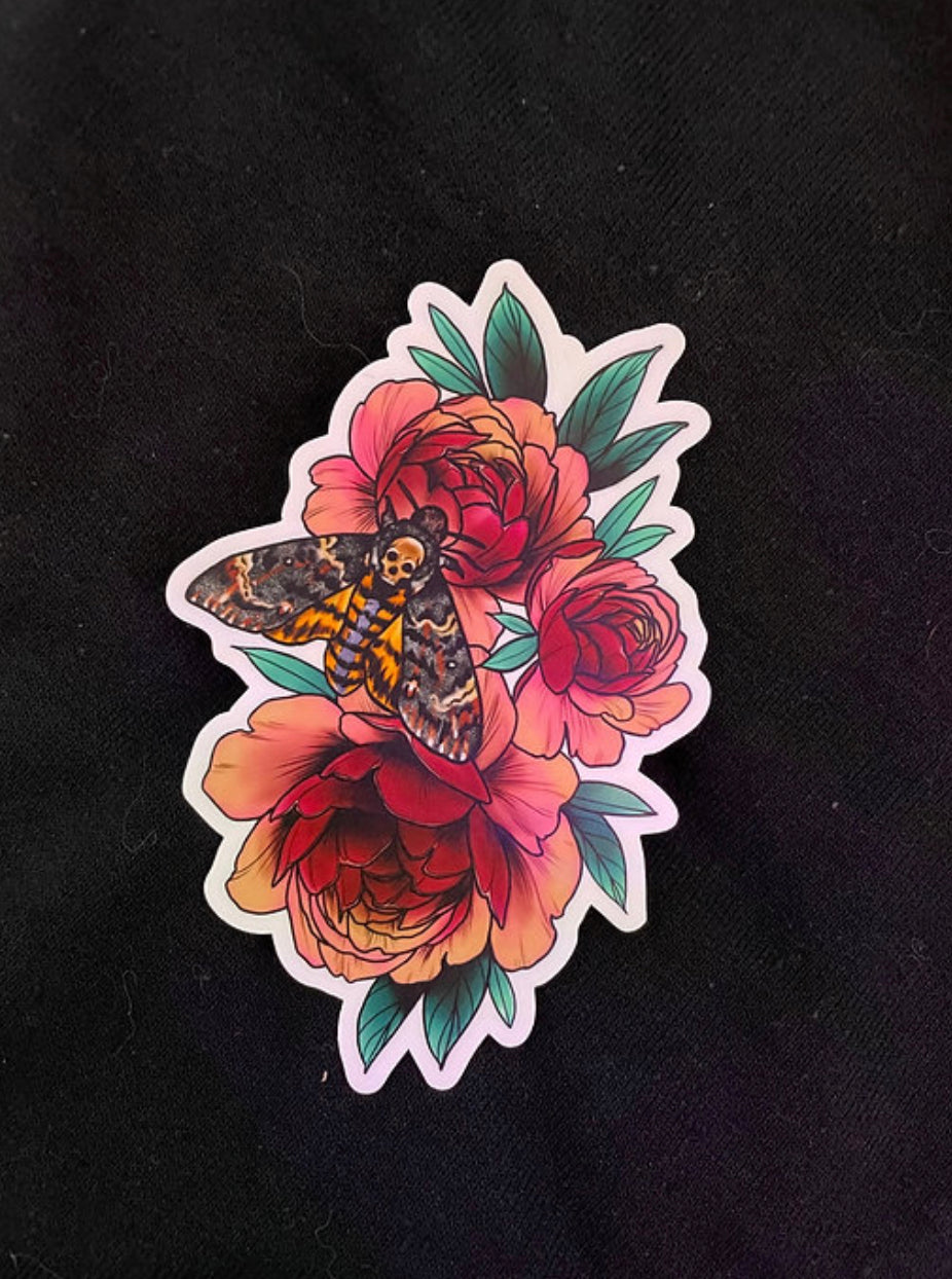 Moth on a Peony Sticker
